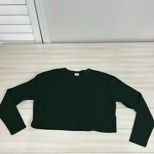 Sunday Best Cropped Dark Green Long Sleeve Waffle Top Size small